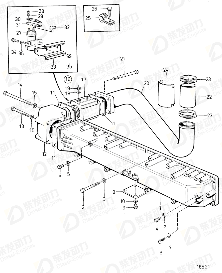 volvo penta Connecting pipe 3825504 Drawing